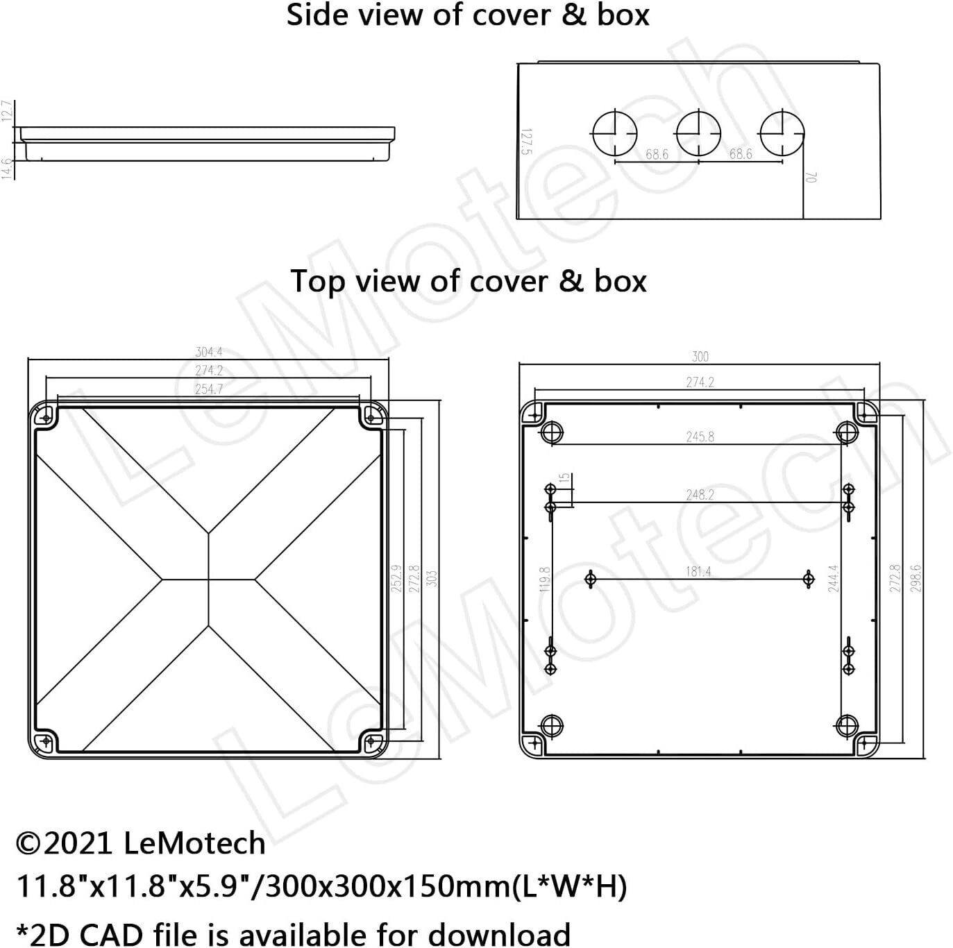 Electrical Junction Box with IP65 Rating - Compact 11.8" x 11.8" for Any Project