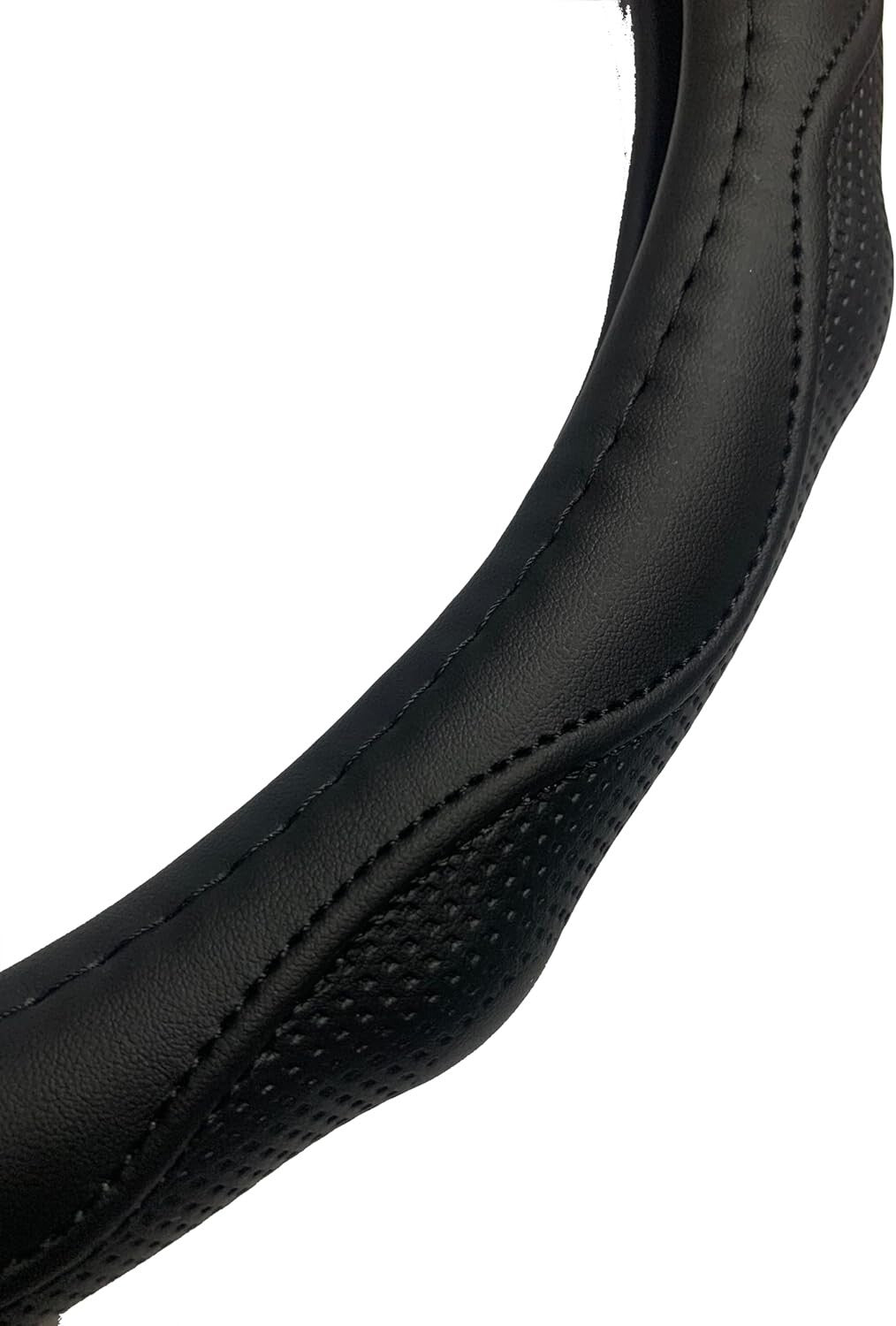 Easy Clean Black Leather Steering Wheel Cover 15.5-16 Inch for Truck Interiors