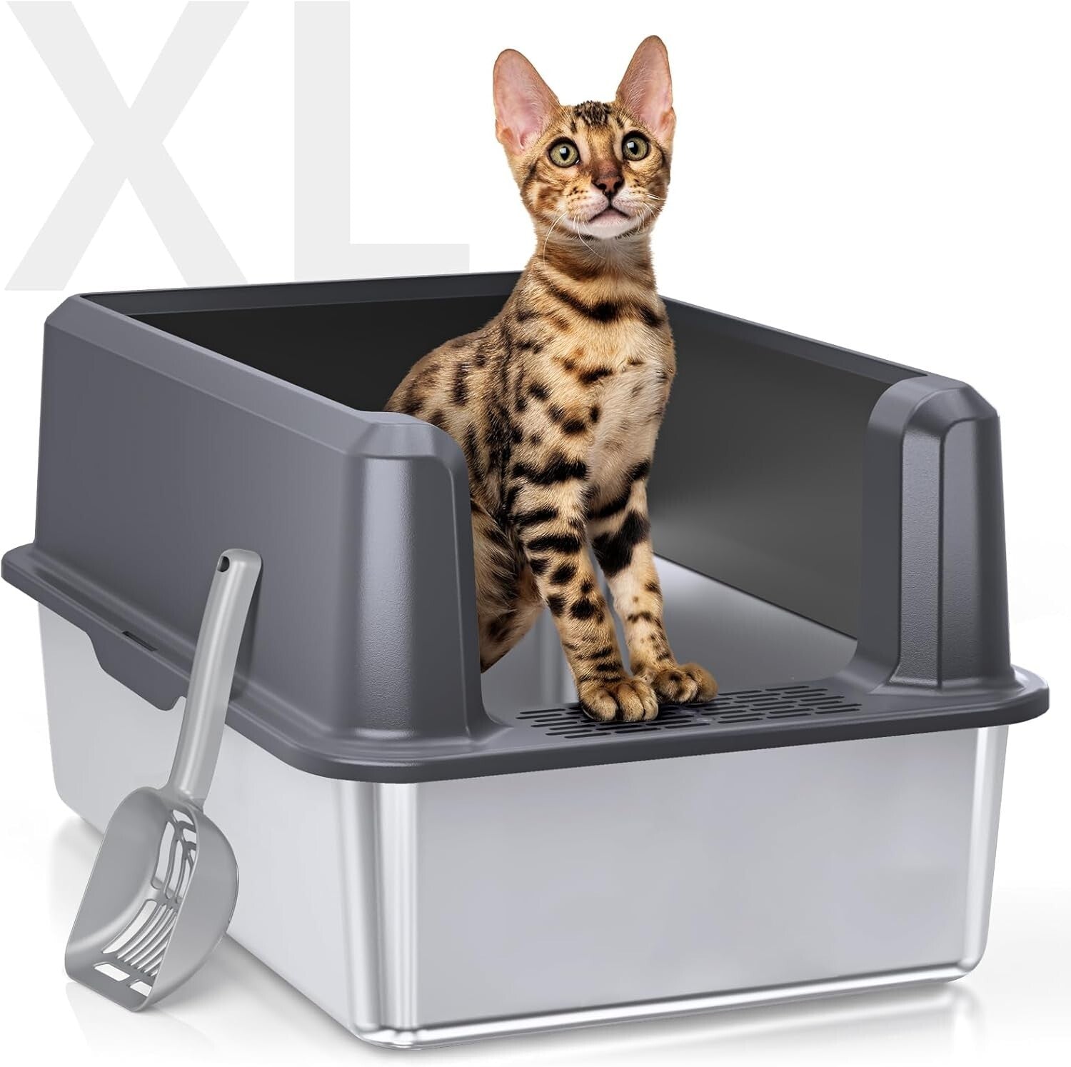 Stainless Steel XL Cat Litter Box with High Walls - Anti-Leak & Easy Care