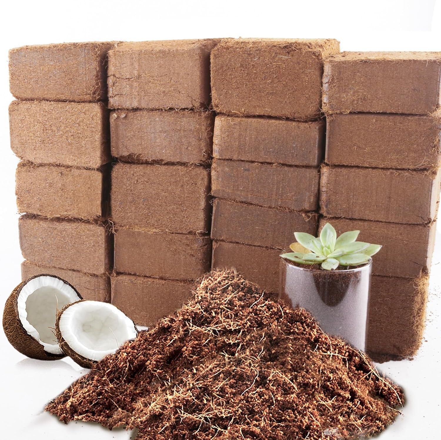 Coconut Coir Brick Soil - 24 Natural Compressed Fibers for Healthy Plants