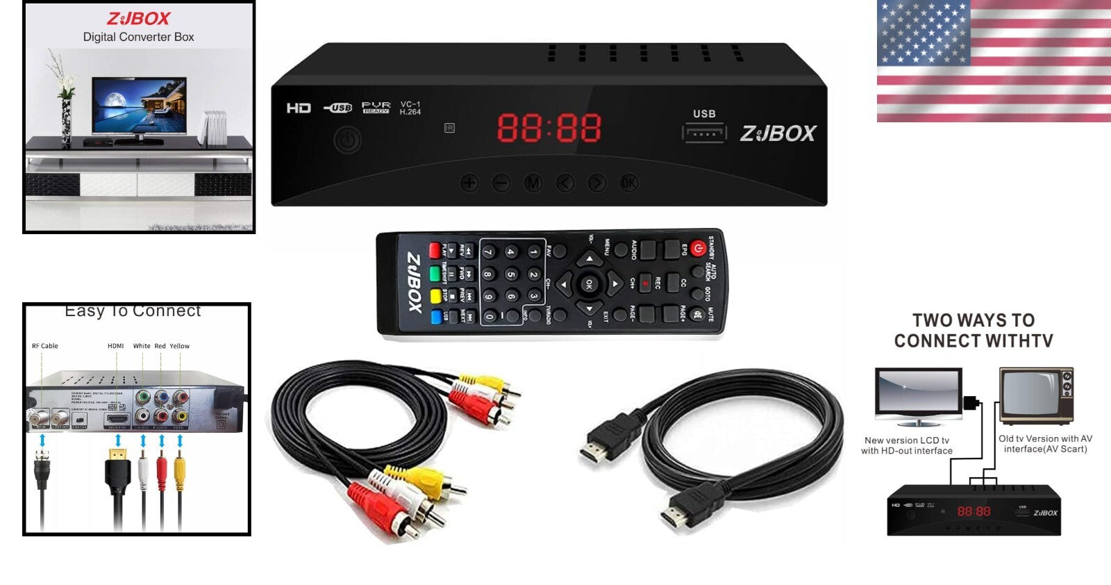 ATSC Digital TV Converter Box - 1080P HD with Recording & Playback Features
