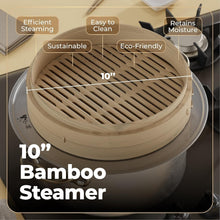 Load image into Gallery viewer, Lightweight 10-Inch Bamboo Steamer with Ceramic Dish for Flavorful Cooking