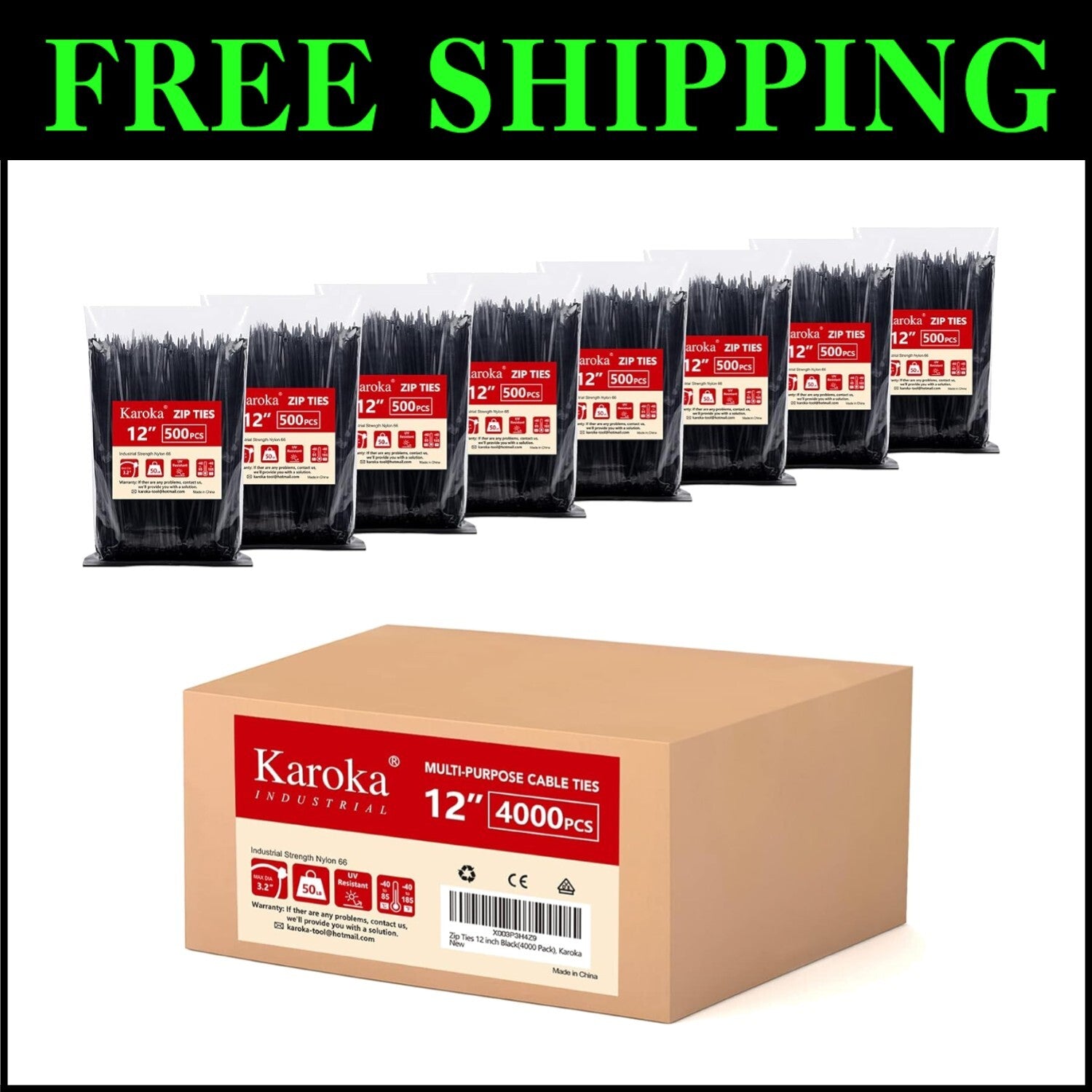 Premium 12" Black Zip Ties 4000 Pack - Durable, Versatile, and Eco-Friendly