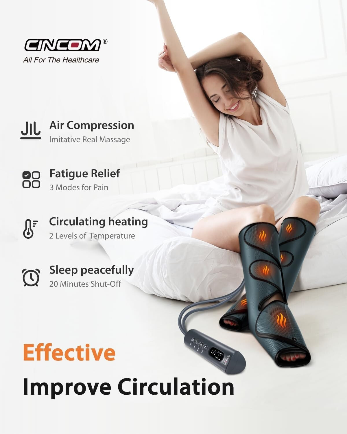 Air Compression Leg Massager with Heat - Pain Relief & Circulation Booster