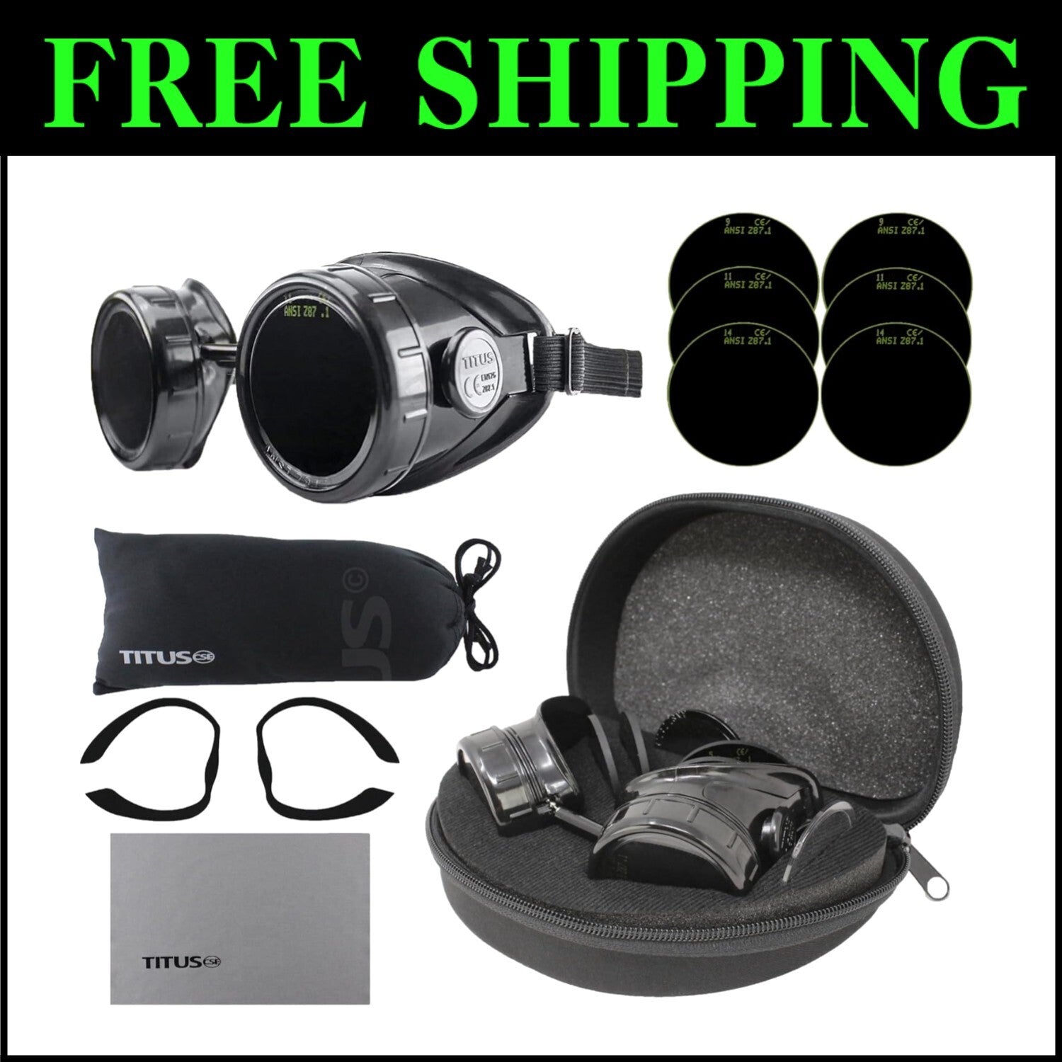 Industrial Quality Adjustable Welding Goggles with UV Protection & Scratch Re...