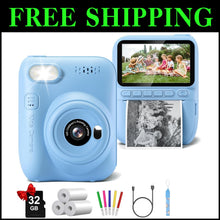 Load image into Gallery viewer, Exciting Instant Print Kids Camera with Built-in Flash &amp; Color Pencils - Blue