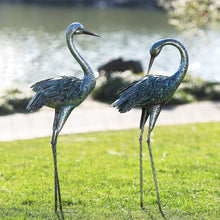 Load image into Gallery viewer, Handmade Blue Heron Outdoor Sculptures - Decorative Metal Statues for Gardens