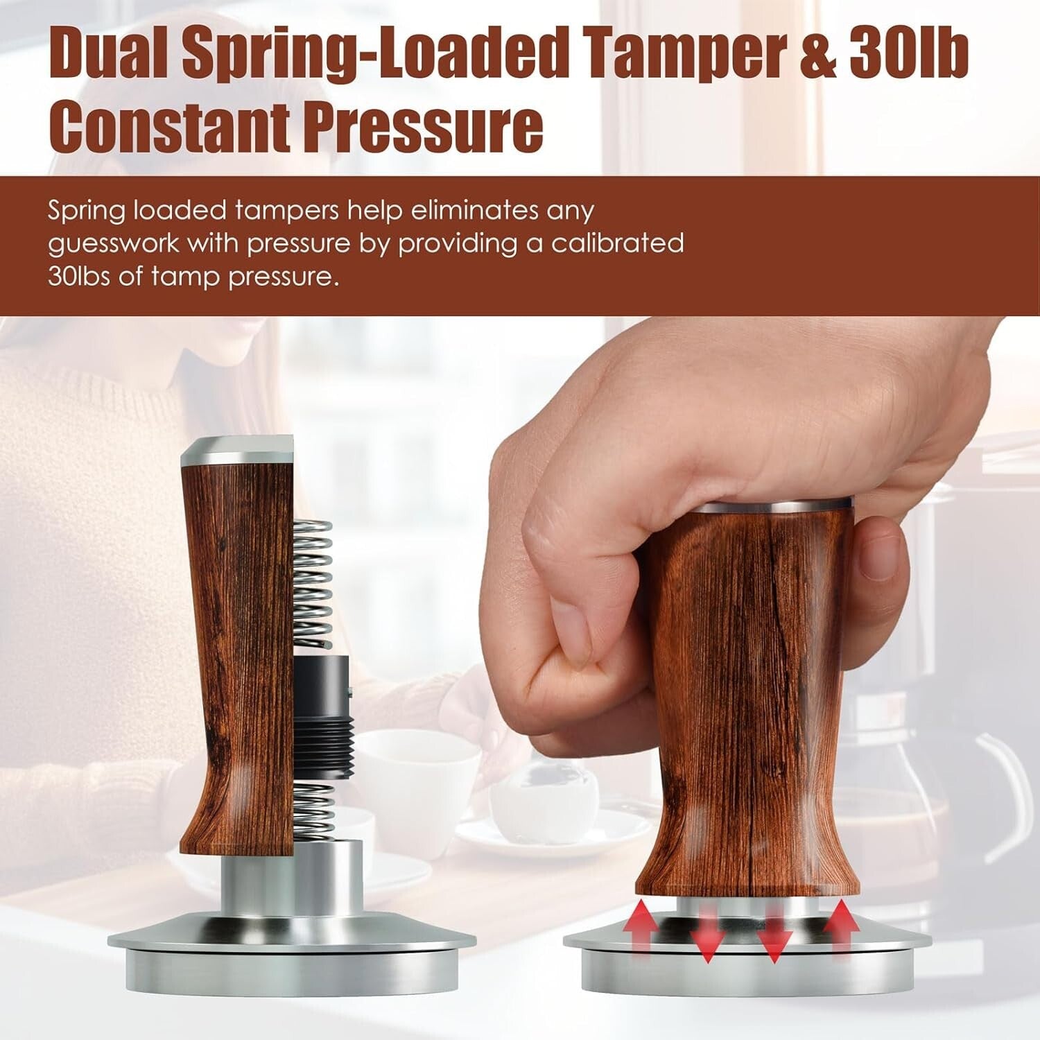 Elegant 58.5mm Espresso Hand Tamper with Durable Ripple Base & Rosewood Handle
