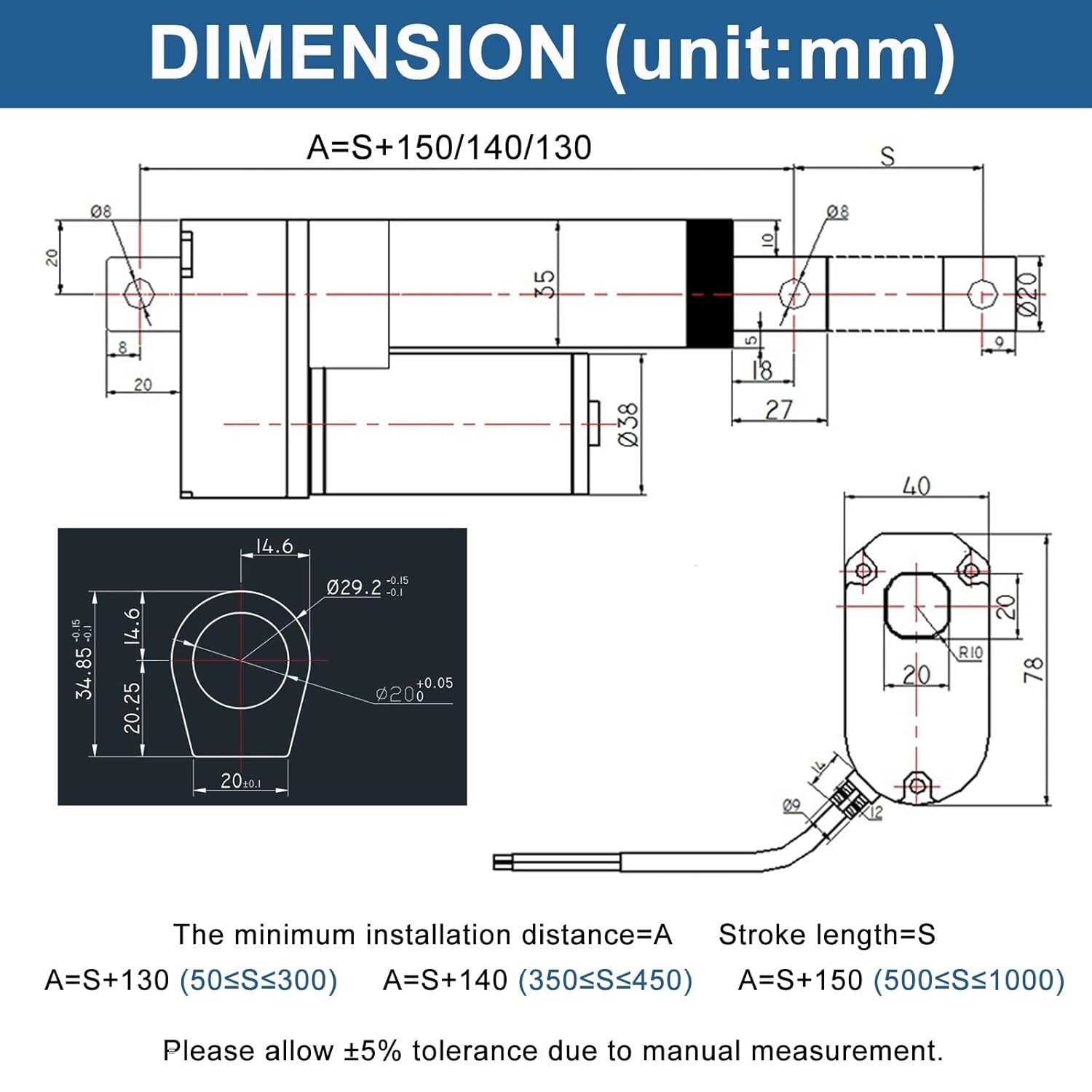 10" Stroke Heavy Duty Linear Actuator 12V with Mounting Brackets – IP65 Rated