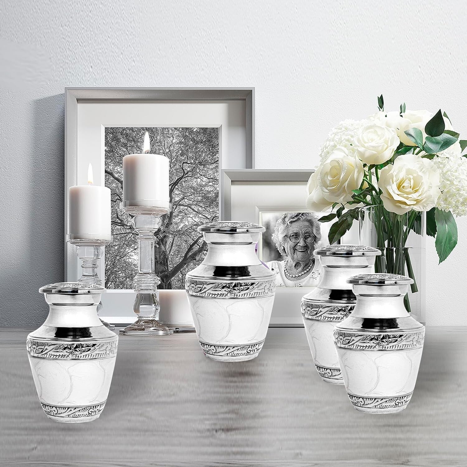 Elegant Brass Mini Urns with Threaded Lid - Set of 4 for Cherished Memories