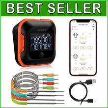 Load image into Gallery viewer, Rechargeable Wireless Meat Thermometer with Colored Probes and LCD Display