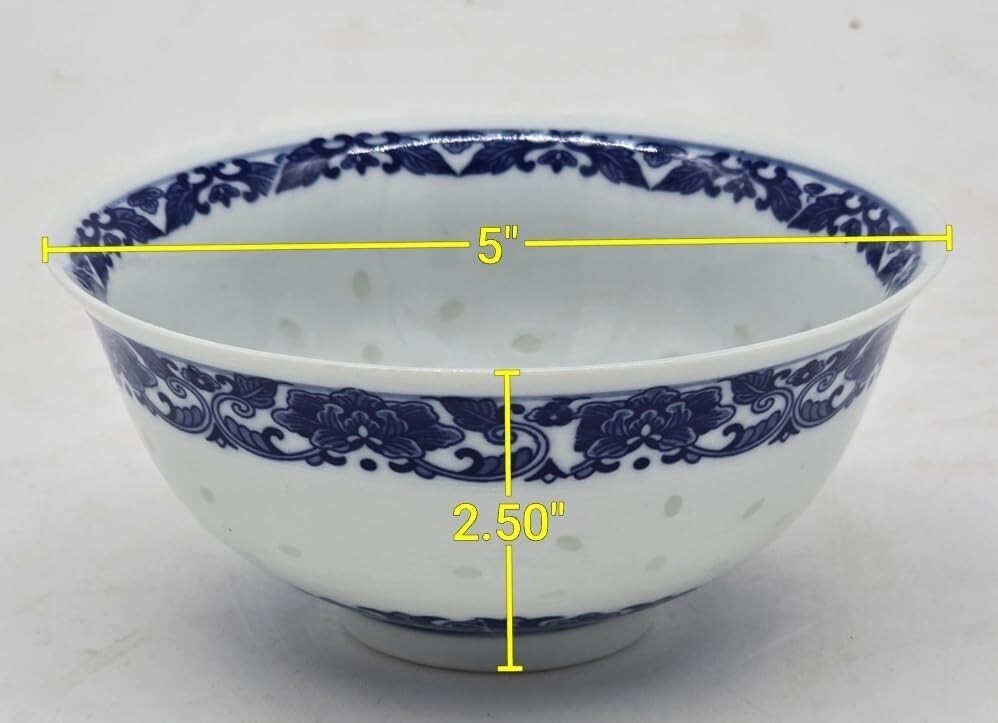 Elegant Blue & White Porcelain Bowls with Free Spoons - 10 pcs, 237ml Each