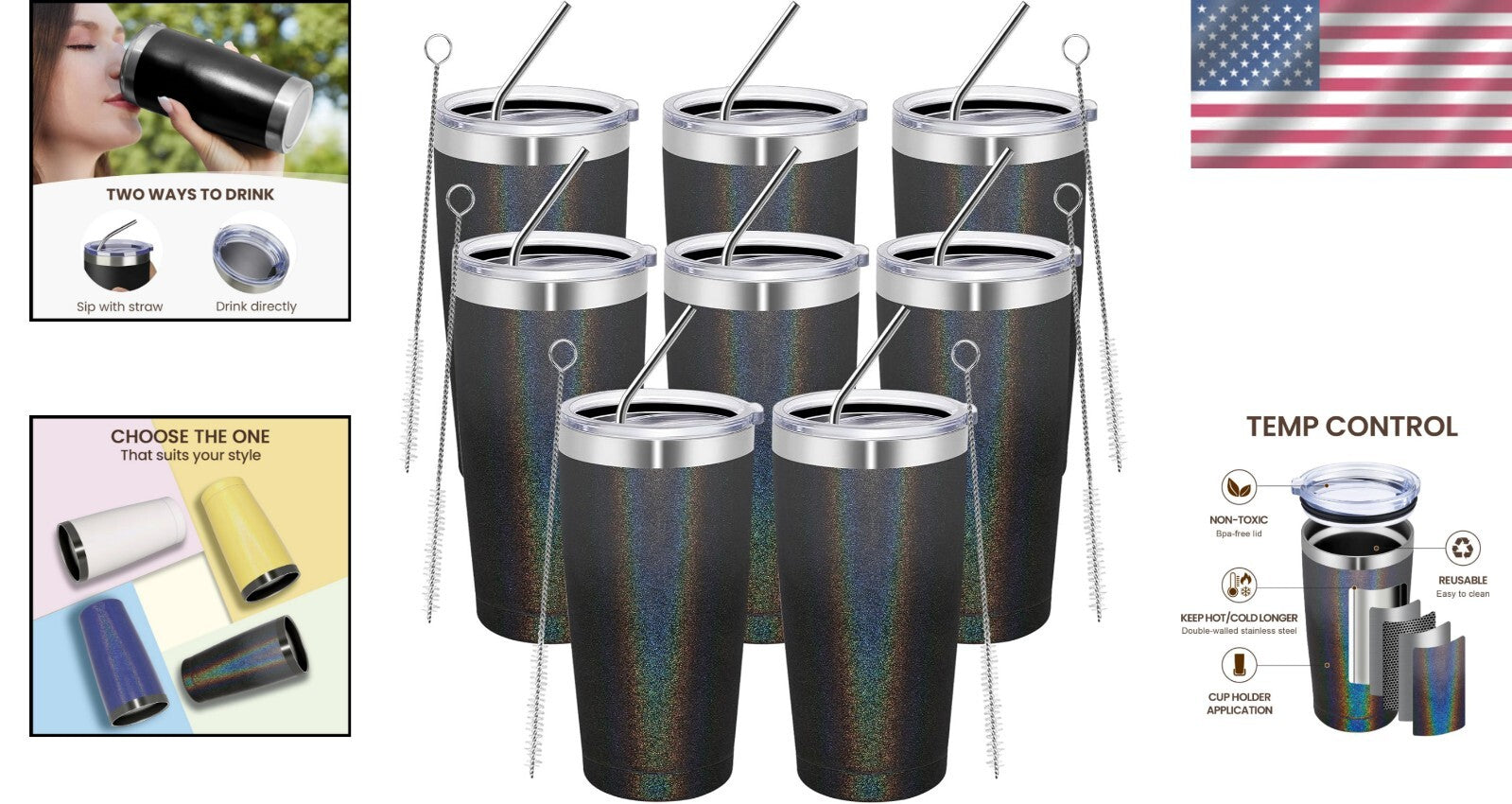 Elegant 20oz Double Wall Vacuum Insulated Tumblers - Set of 8 for Every Occasion