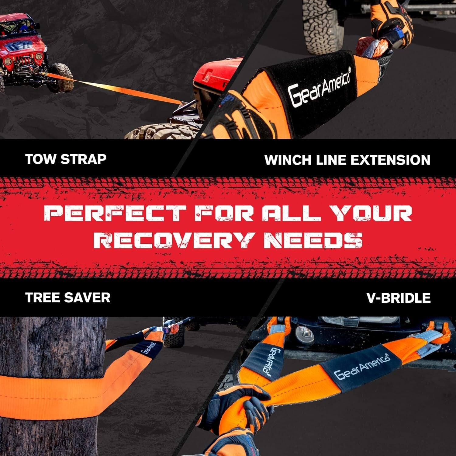 All-Weather 4"x30' Recovery Strap with Reinforced Loops - 40000 lbs Load Limit