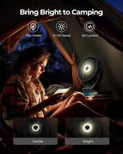 Load image into Gallery viewer, Rechargeable 8" Camping Fan with LED Light &amp; 3 Speeds - Super Quiet Design
