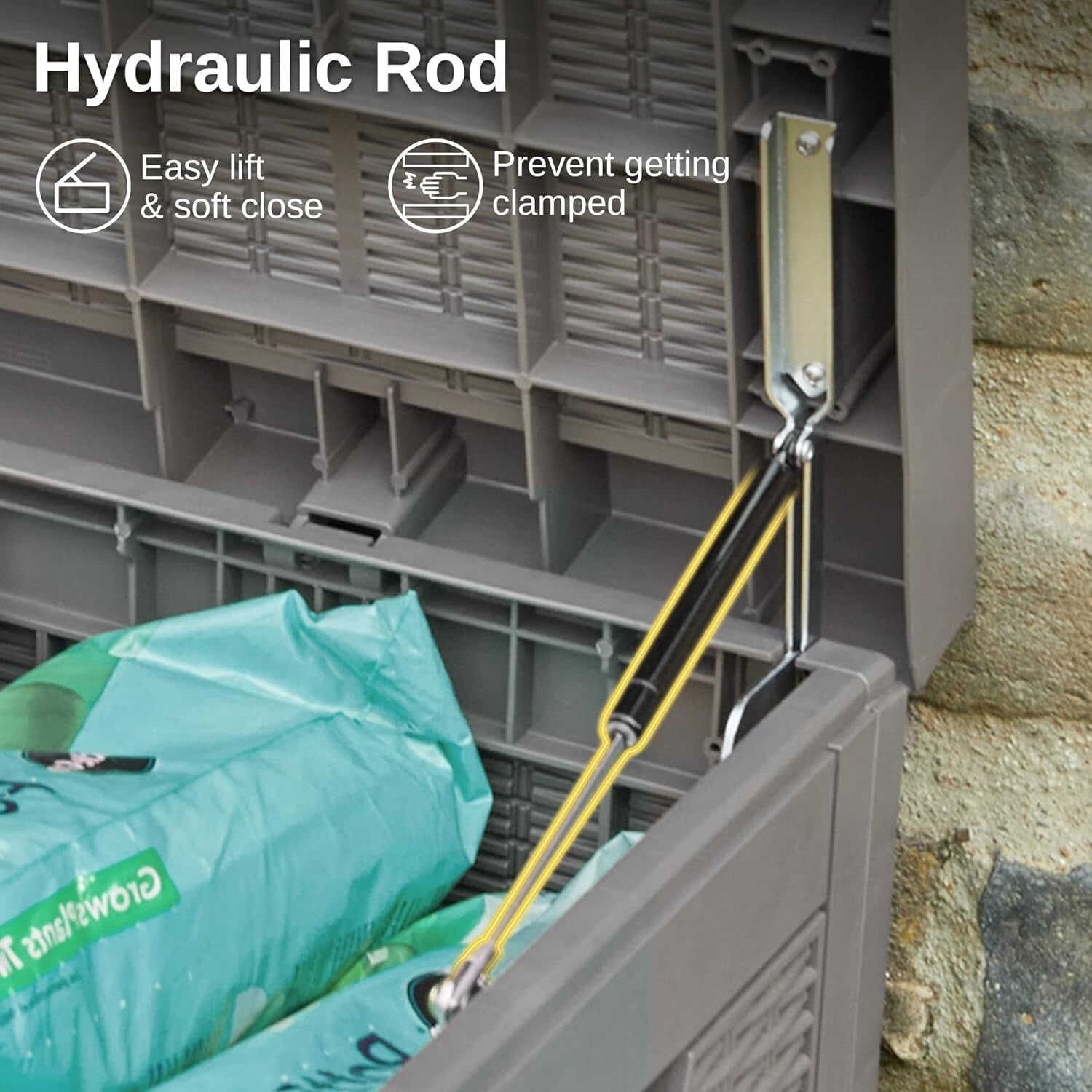 Modern 100 Gallon Resin Outdoor Storage Box with Hydraulic Lift for Easy Use