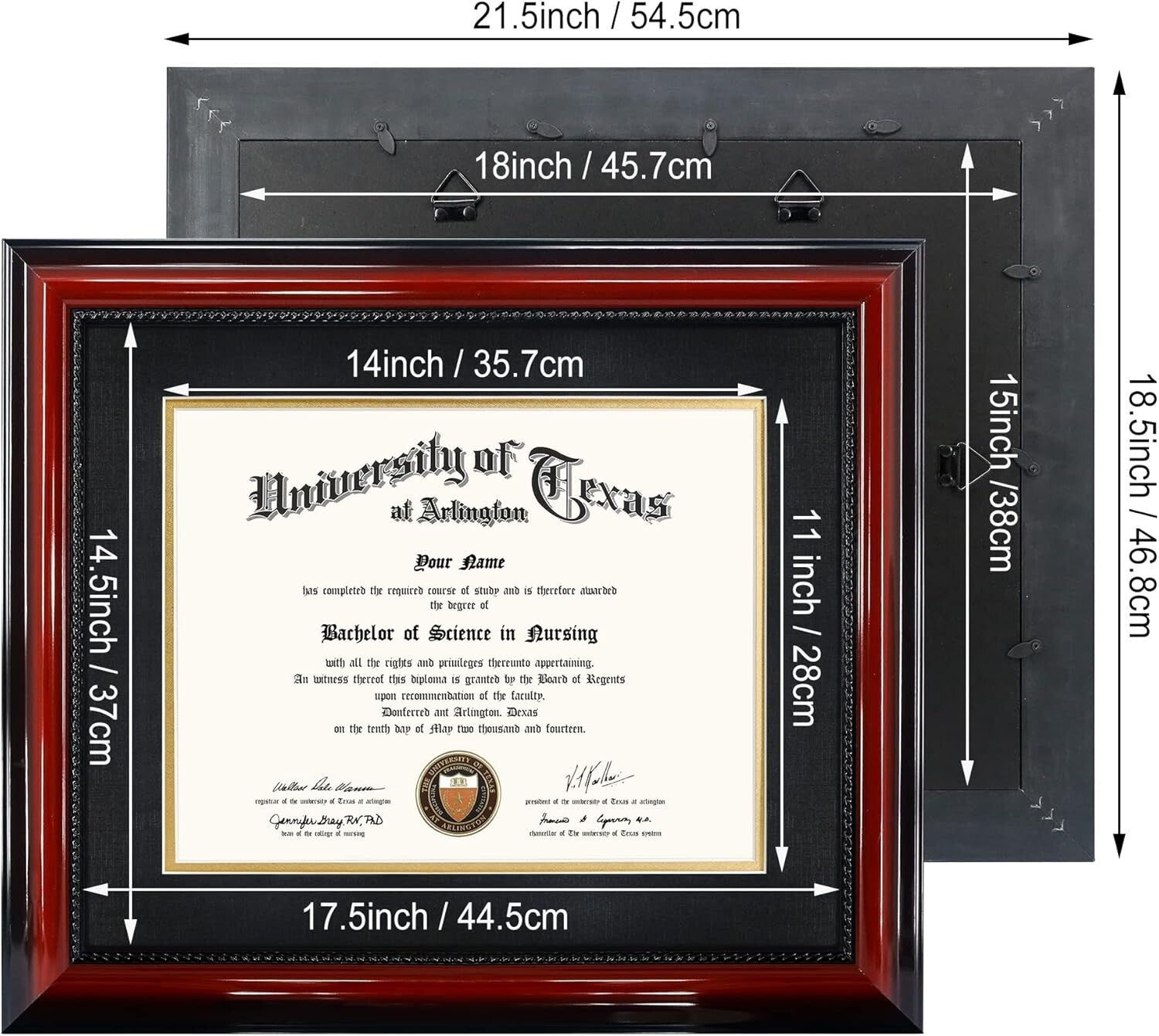 Versatile 15x18 Certificate Frame with Solid Wood Cherry Finish & UV Protection