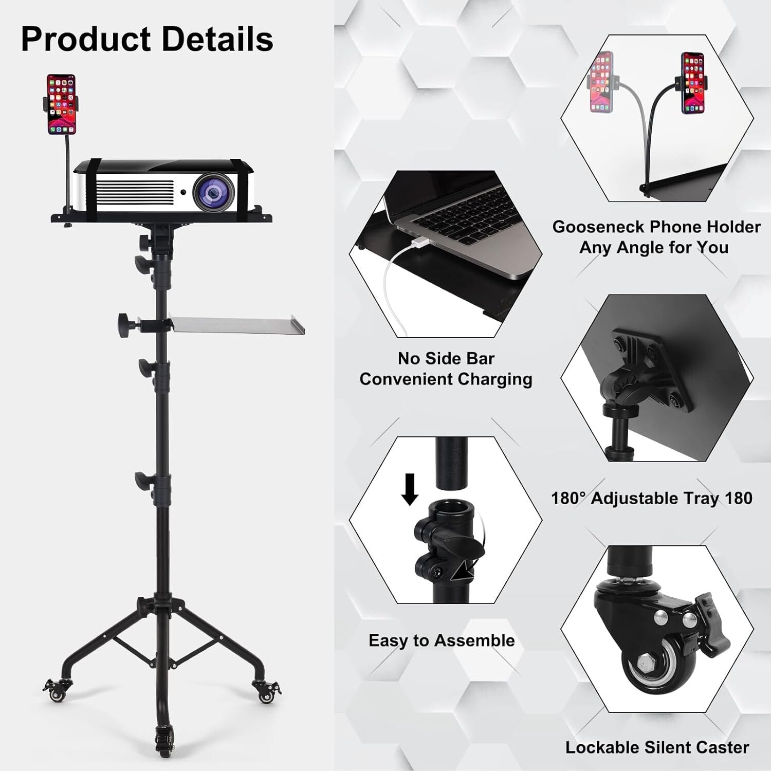 Versatile Tripod Stand for Laptop & Projector - 3 Levels, Height Up to 51.8 Inch