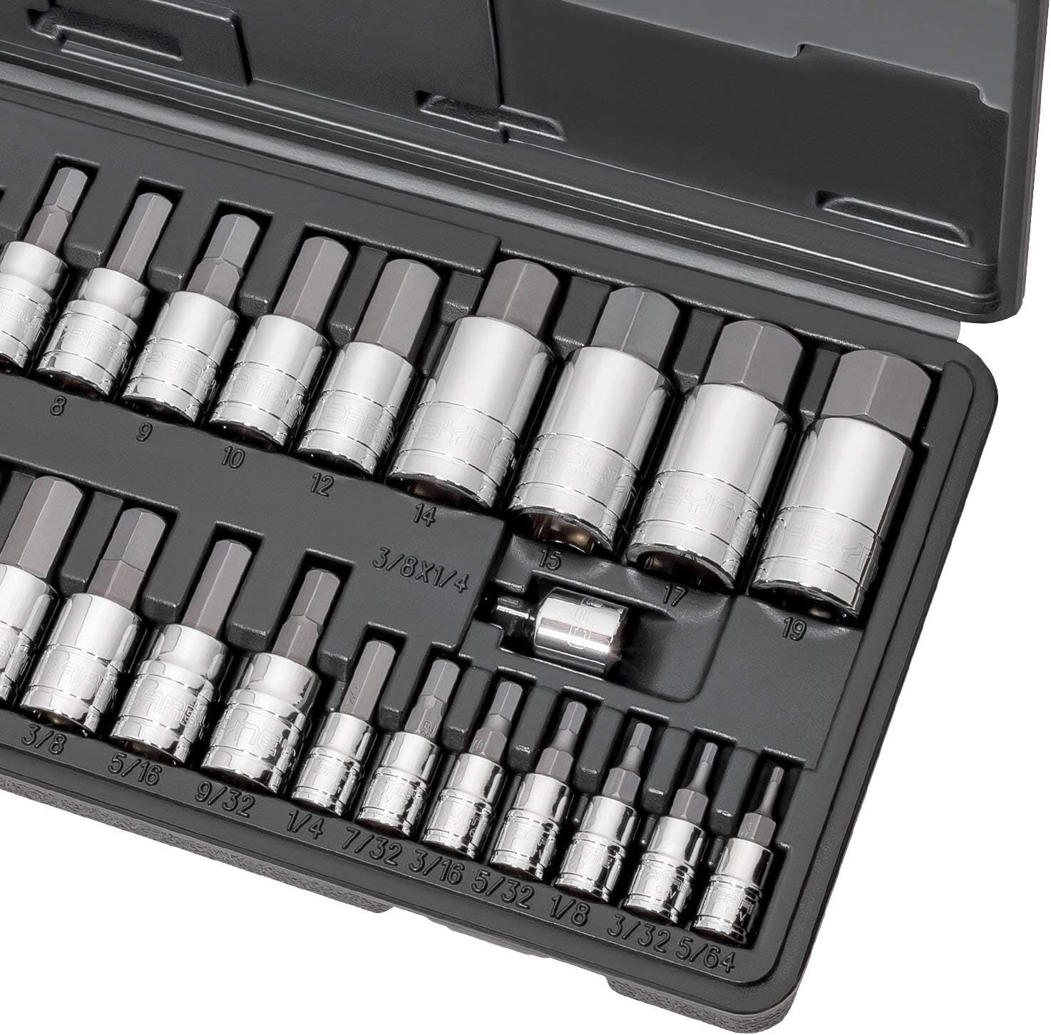 33-Piece Hex Socket Set with Chrome Vanadium and S2 Alloy Steel Construction