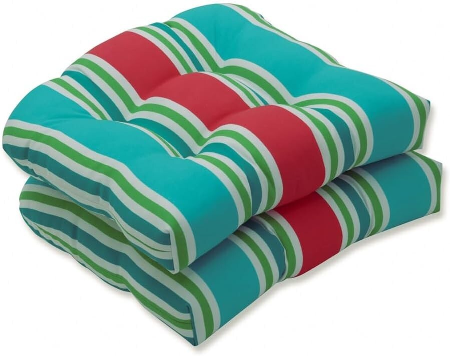 Durable Tufted Chair Cushions for Indoor & Outdoor Use, 19"x19", Striped Design