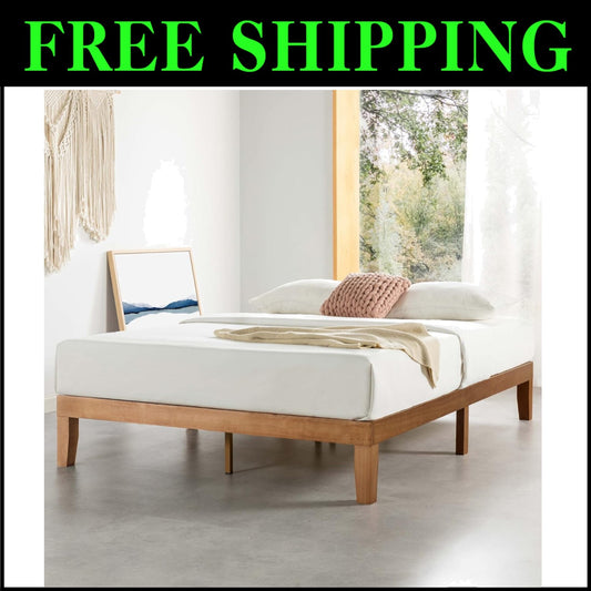 Durable 12-Inch King Platform Bed with Wooden Slats - Mid-Century Modern Style