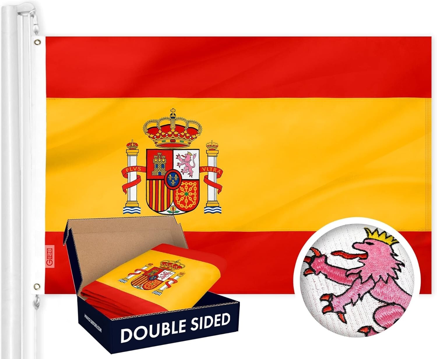 3x5 Ft Spain Flag - Premium Double Sided Embroidered Polyester with Grommets