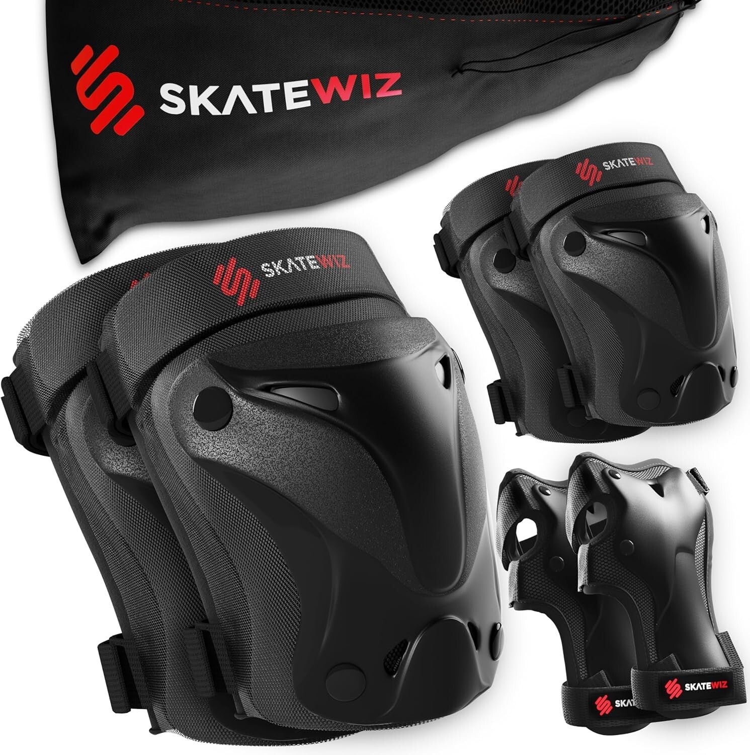 Ergonomic Knee, Elbow Pads & Wrist Guards - Breathable Protection for Skating