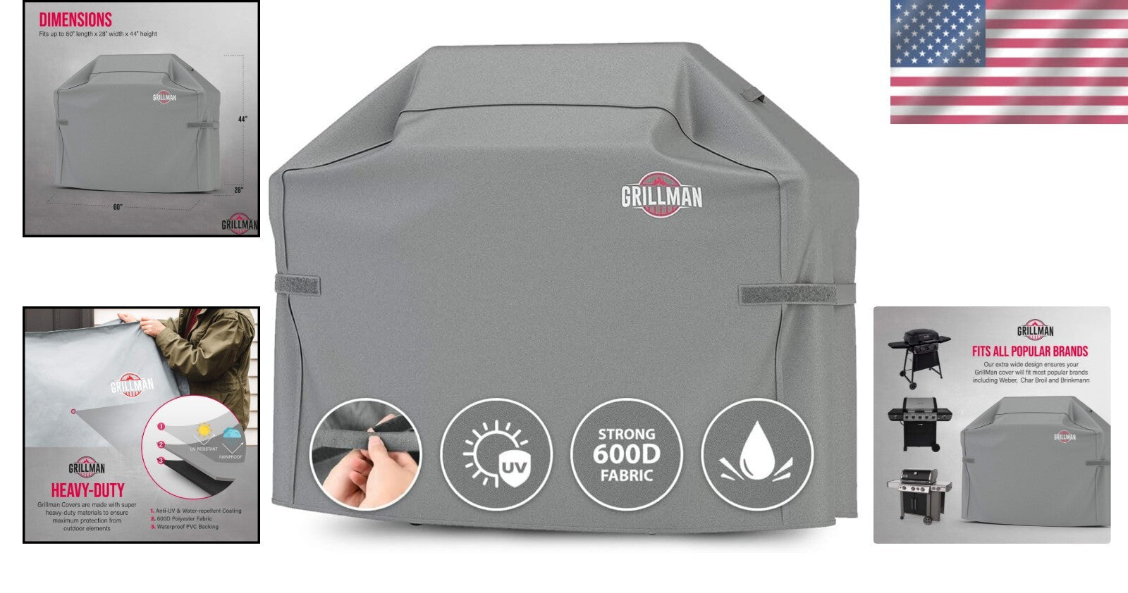 Durable Outdoor Grill Cover 60"L x 28"W x 44"H - Fits Most Gas & Charcoal Grills