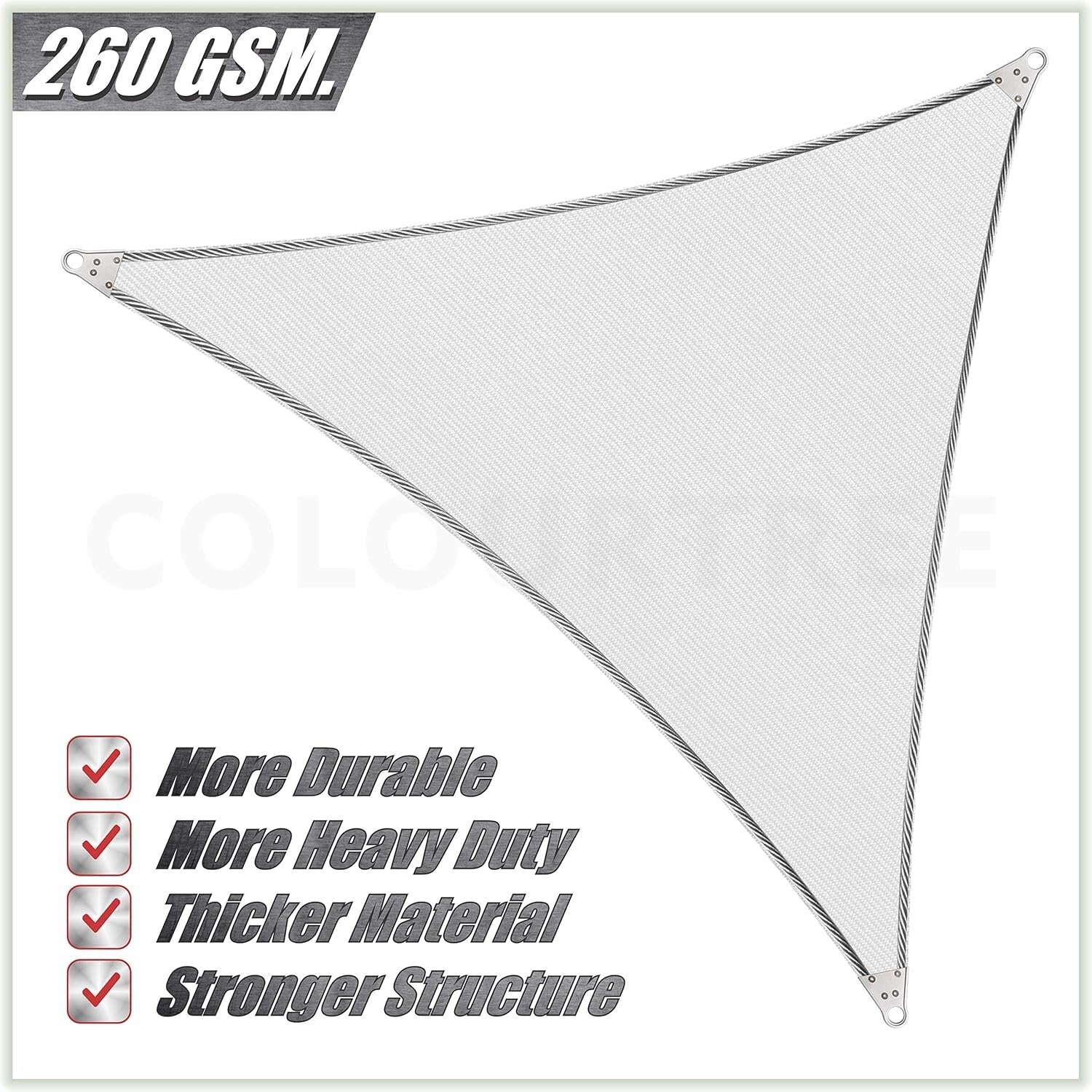 Premium 260 GSM Triangle Sun Shade Sail with Reinforced Corners - UV Resistant