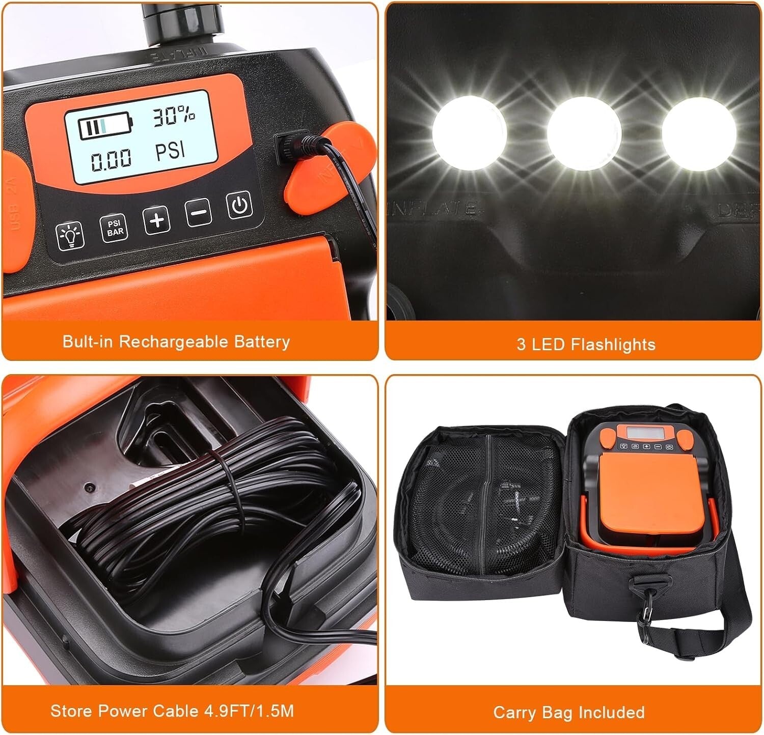 Portable 12V Electric Air Pump with Digital Display for Quick Inflation