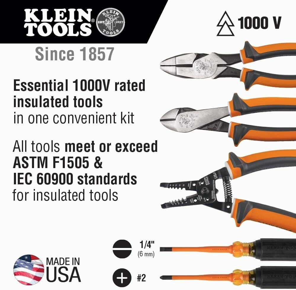 5-Piece 1000V Insulated Tool Kit with Pliers, Wire Stripper, and Screwdrivers