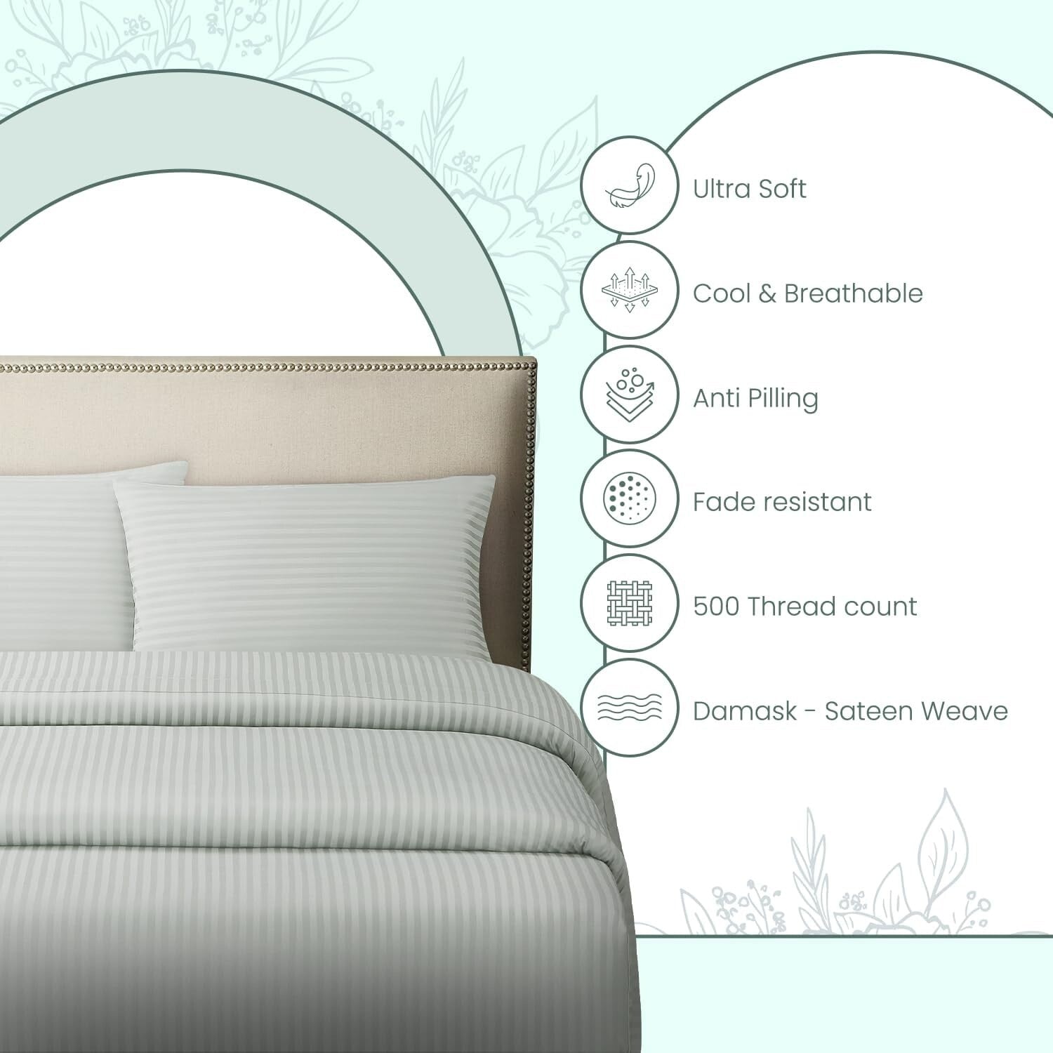 Ultra Soft Sateen Weave King Bed Sheet Set 500 TC - Elegant Blue Blush