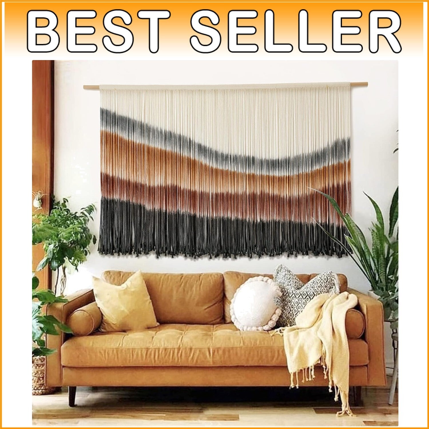 Intricate Coffee Brown Macrame Wall Hanging: Handcrafted Tie-Dye Tapestry