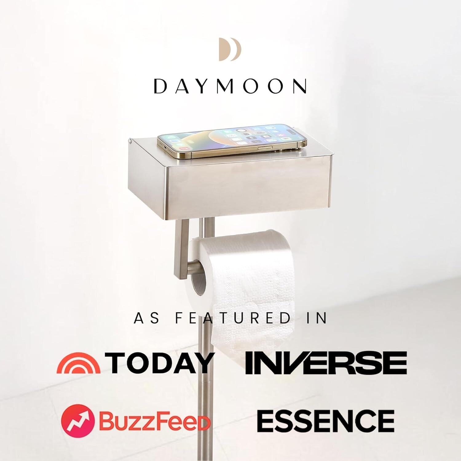 Elegant Brushed Nickel Toilet Paper Holder with Shelf - Free Standing Design