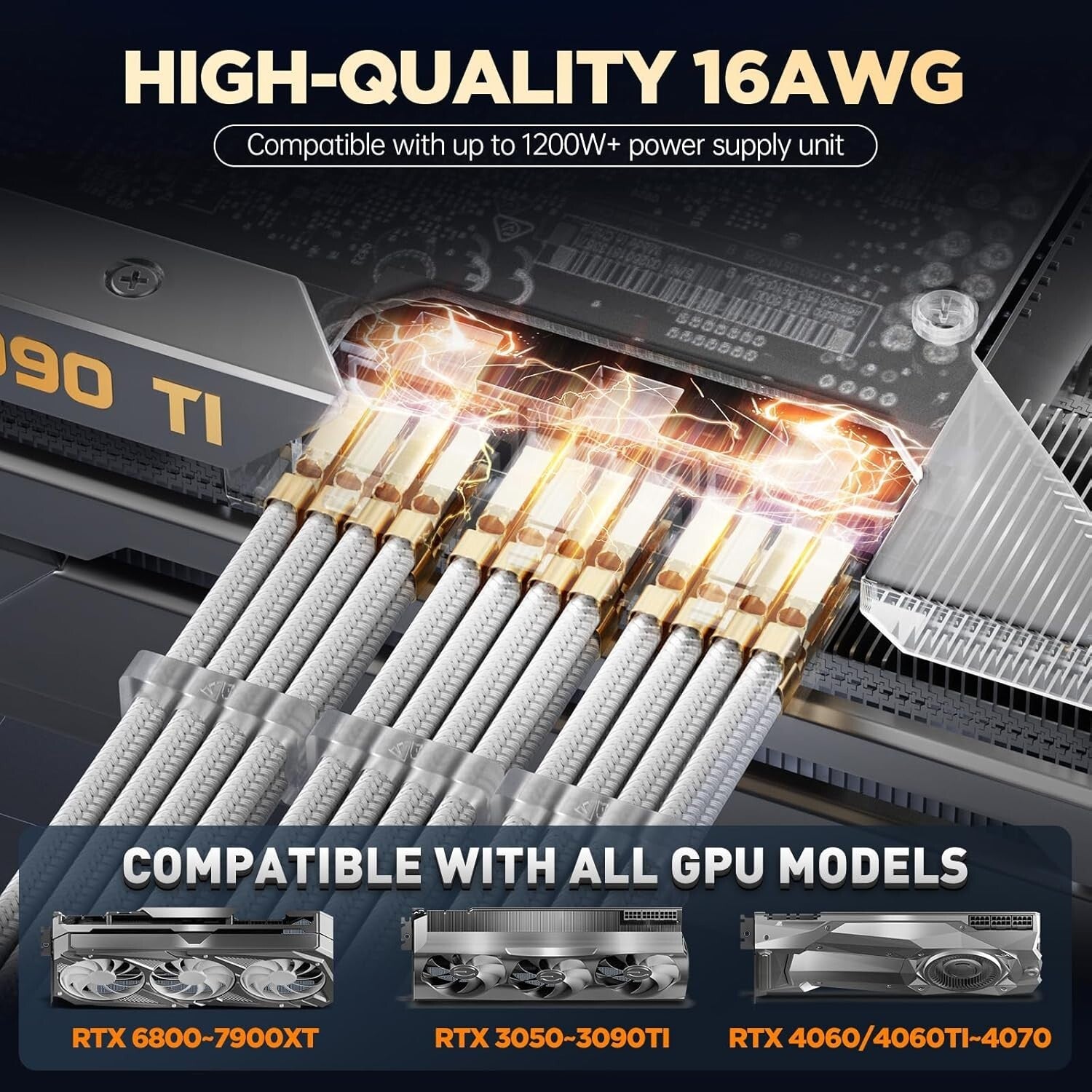 High-Current 30CM PSU Extension Cable Set with Elegant White Design and Combs