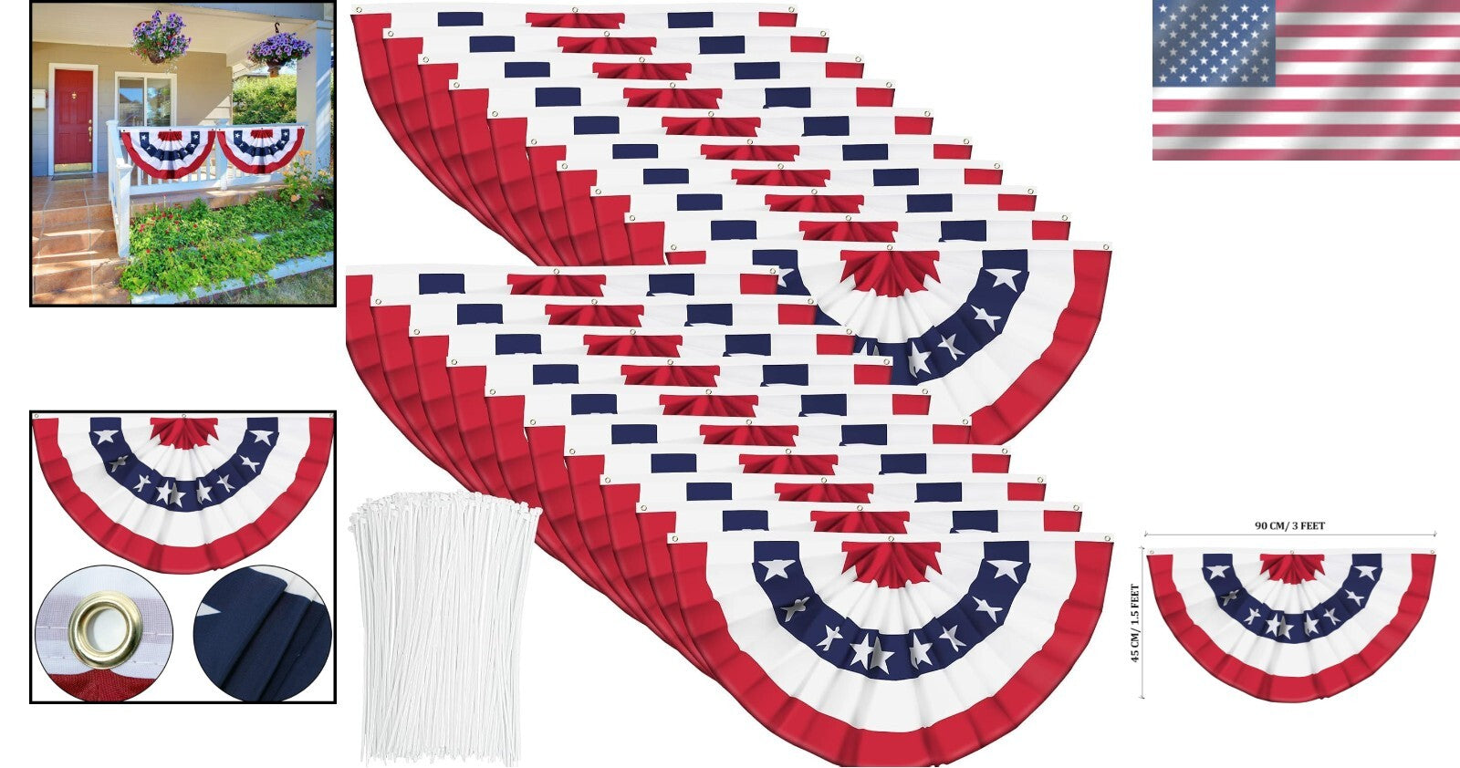 Vibrant 1.5x3 FT American Bunting Flags - 20 Pack for Memorial Day Decorations