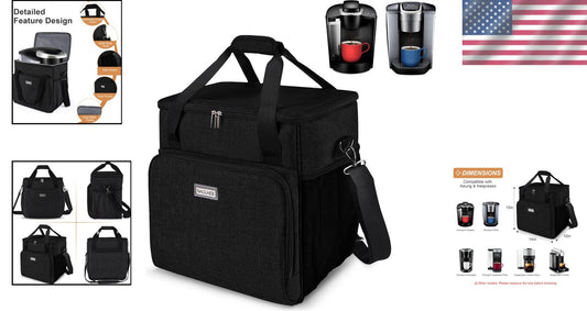 Black Coffee Maker Case with Multi-Pockets for Easy Travel - Fits Keurig Models