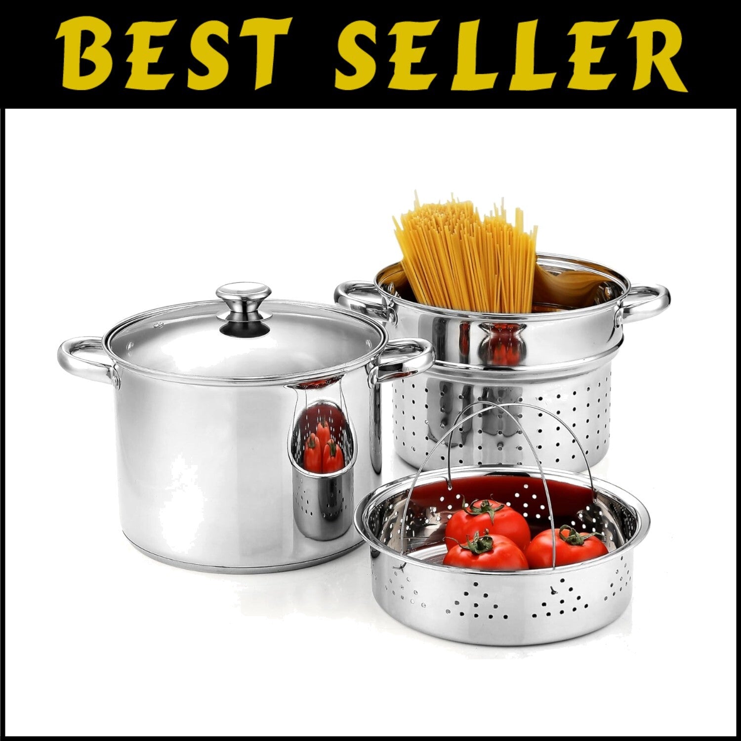 Heavy-Duty Stainless Steel 4-Piece 8 Quart Multipots for Culinary Excellence