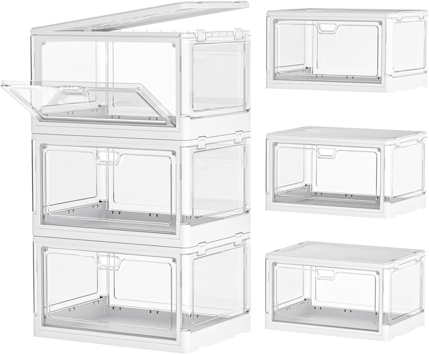 Effortless Folding Storage Bins with Dual Opening Mechanisms - White 3 Set