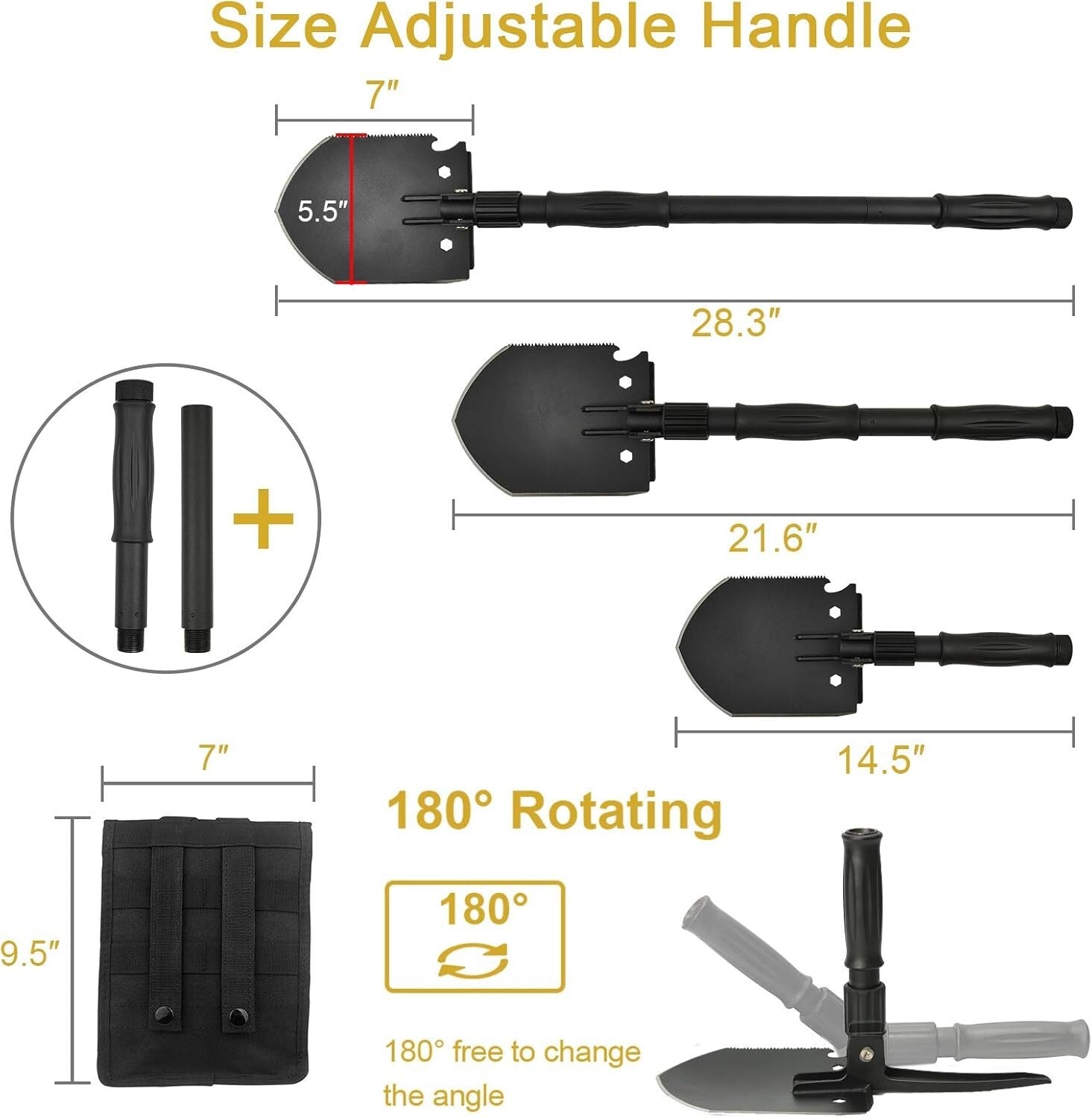 28.3'' Folding Survival Shovel with Multifunctional Tools for Outdoor Adventures