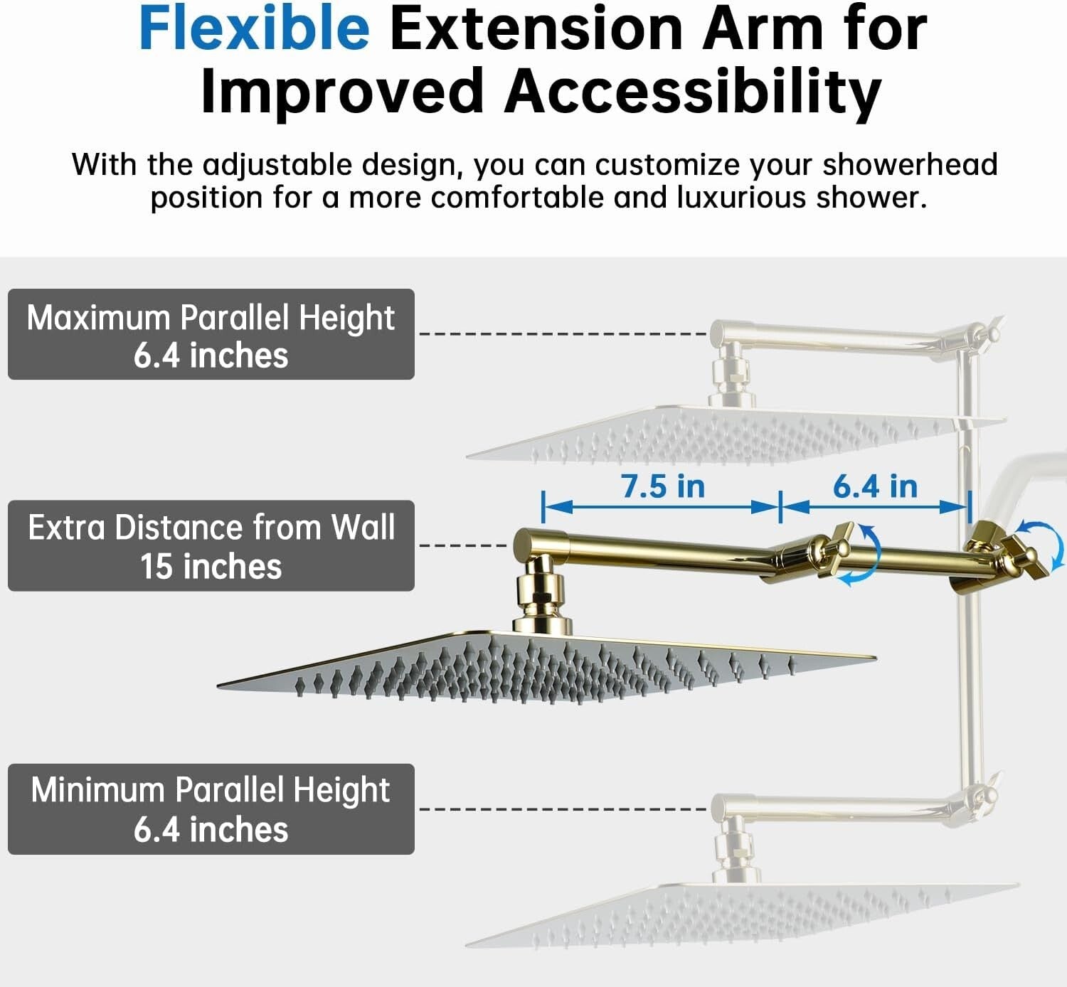 3-Setting Polished Brass Rainfall Shower & Handheld Spray with Extension Arm