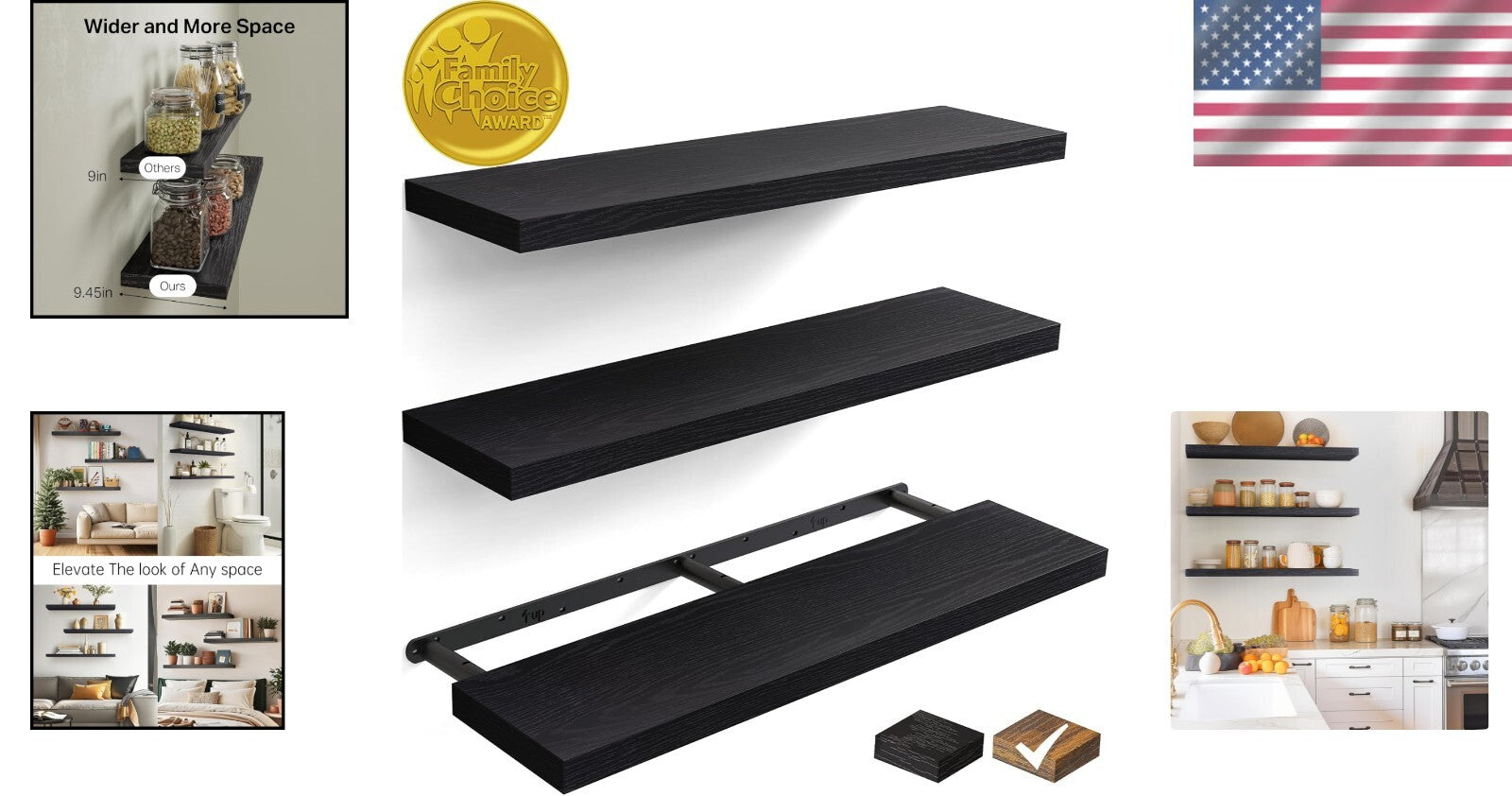 Versatile 36" Floating Shelves for Bedroom, Bathroom & Living Room - Set of 3