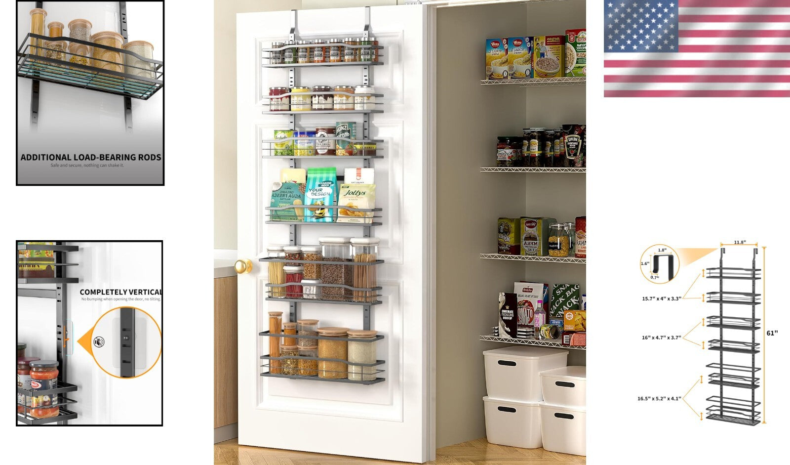 Adjustable Black Metal Pantry Organizer - 6 Layers for Kitchen & Home Essentials