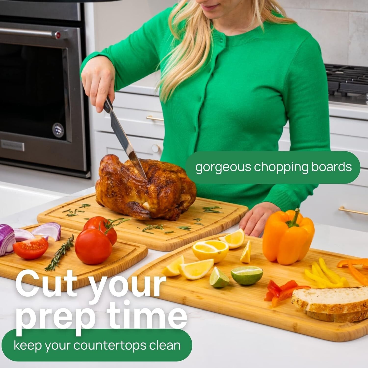 Premium Bamboo Cutting Board Set - 62% More Cutting Area & Lifetime Replacements