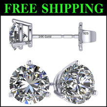 Load image into Gallery viewer, Lifetime Guaranteed 14K Gold Stud Earrings with Platinum Plated Zirconia, 1-4ct