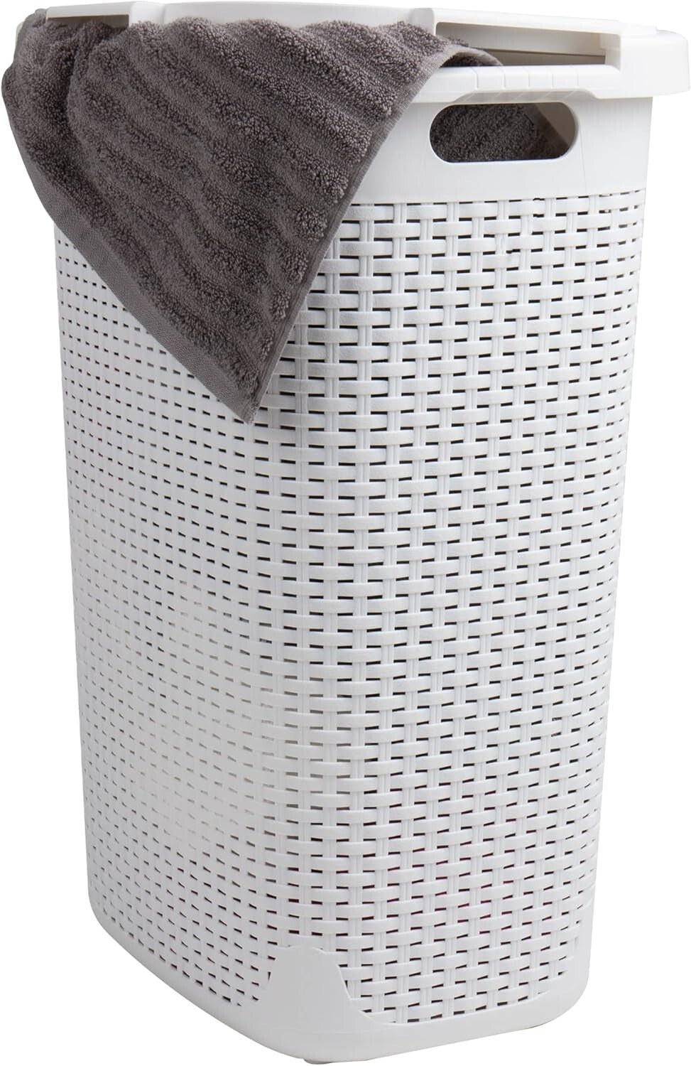 60L Lightweight Wicker-Style Laundry Hamper with Hinged Lid - Stylish Storage
