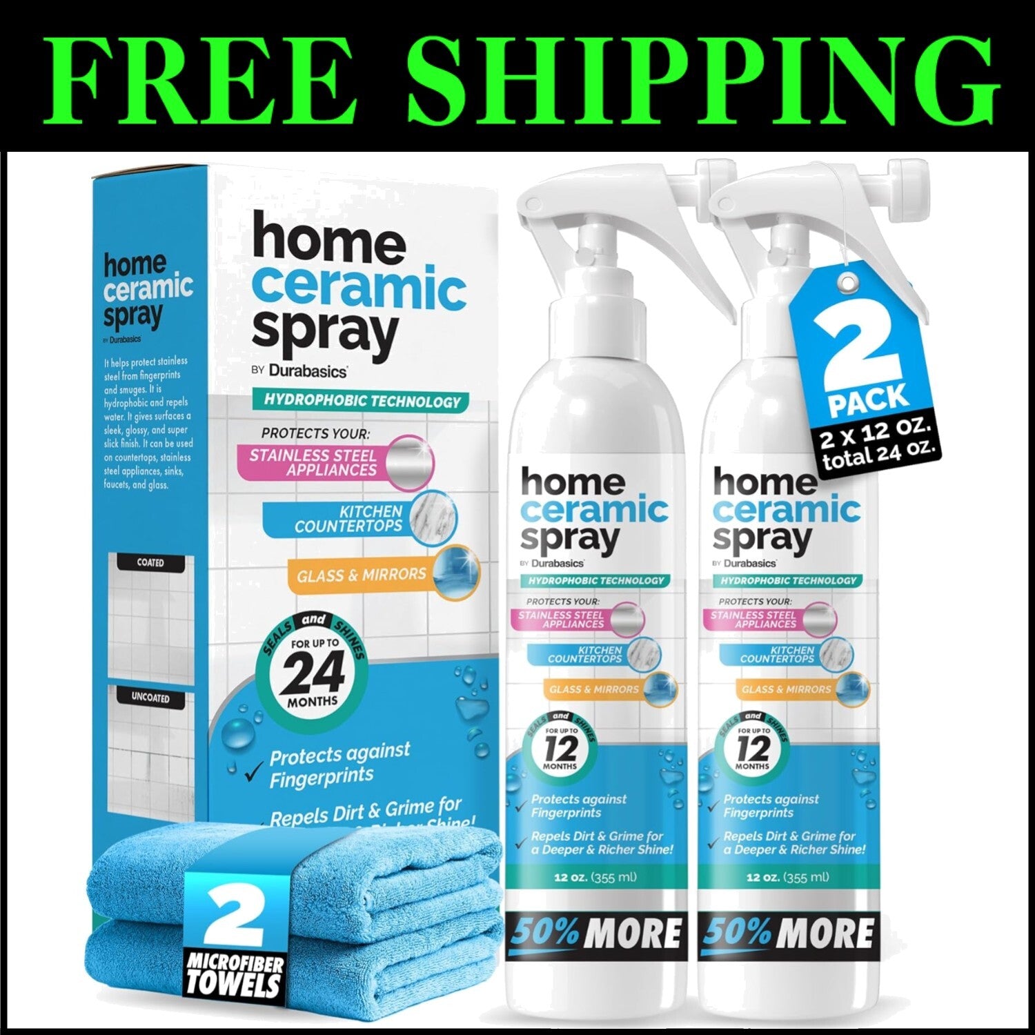 12 Oz Ceramic Coating Spray - Effortlessly Shine & Protect Kitchen Sinks & Glass