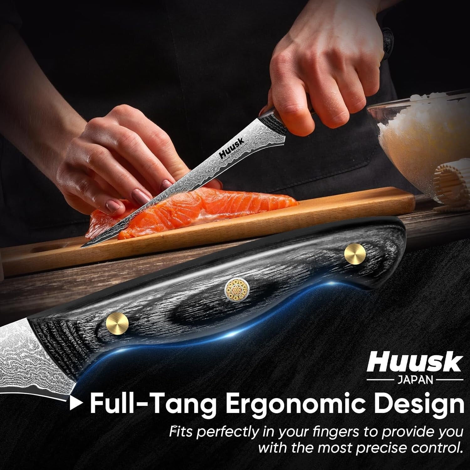 Premium Damascus Steel Fish Fillet Knife - Ergonomic Ebony Handle Design