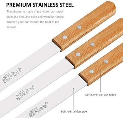 Flat Design 23-Inch Stainless Steel Skewers with Wooden Handles - BBQ Essentials