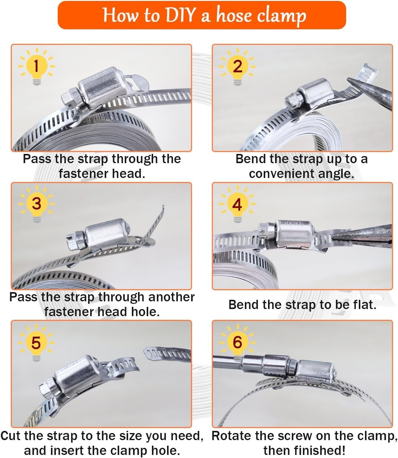 Premium 50FT Metal Strap & 24 Fasteners - Heavy-Duty Stainless Steel Hose Clamps